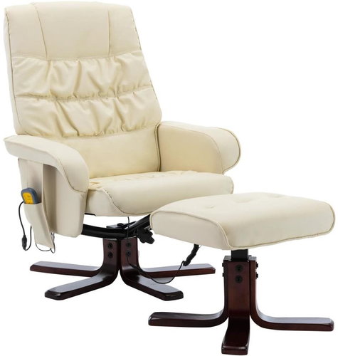 Masážní polohovací křeslo s podnožkou krémové umělá kůže - Massage Chair - Main image