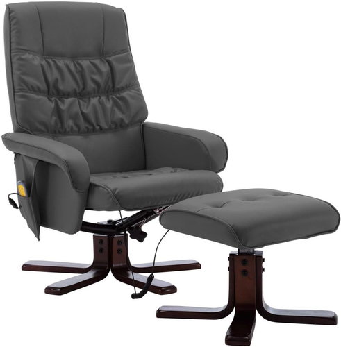 Masážní polohovací křeslo s podnožkou šedé umělá kůže - Massage Chair - Main image