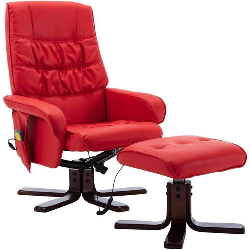 Masážní polohovací křeslo s podnožkou červené umělá kůže - Massage Chair - Main image