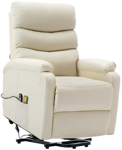 Zvedací masážní polohovací křeslo krémově bílé umělá kůže - Massage Chair - Main image