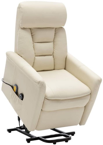 Zvedací masážní polohovací křeslo krémově bílé umělá kůže - Massage Chair - Main image
