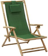 Polohovací relaxační křeslo zelené bambus a textil - Křeslo
