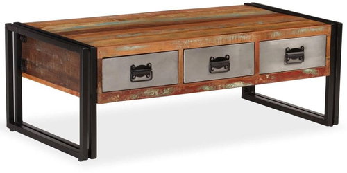 Konferenční stolek se 3 zásuvkami recyklované dřevo 100x50x35cm - Konferenční stolek - Main image