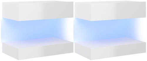Noční stolky 2 ks bílé s vysokým leskem 60 × 35 cm dřevotříska - Noční stolek - Main image