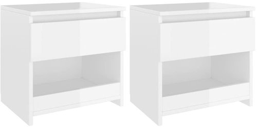 Noční stolky 2 ks bílé s vysokým leskem 40x30x39 cm dřevotříska - Night Stand - Main image