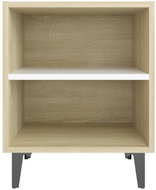 Noční stolek s kovovými nohami dub sonoma a bílý 40x30x50 cm - Noční stolek