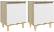 Noční stolek dřevěné nohy 2 ks dub sonoma a bílý 40x30x50 cm - Noční stolek