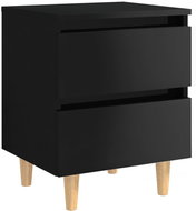 Noční stolek černý s vysokým leskem nohy z borovice 40x35x50 cm - Noční stolek