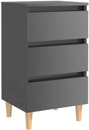 Noční stolek masivní dřevěné nohy šedý vysoký lesk 40x35x69 cm - Noční stolek
