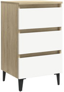 Noční stolek s kovovými nohami bílý a dub sonoma 40x35x69 cm - Noční stolek