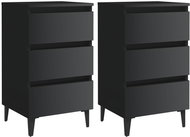 Noční stolek s kovovými nohami 2ks černý vysoký lesk 40x35x69cm - Noční stolek