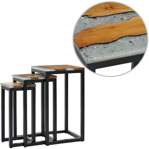 Hnízdové stolky 3 ks masivní teakové dřevo a polyresin - Console Table - Main image
