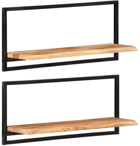 Nástěnné police 2 ks 80 × 24 × 35 cm masivní akácie a ocel - Shelf - Main image