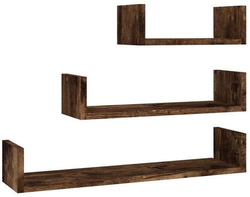 Wall shelves 3 pcs smoked oak composite wood - Shelf - Main image