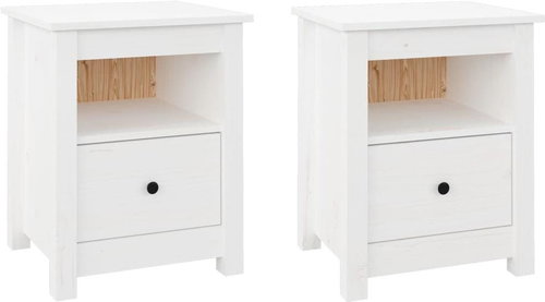 Noční stolky 2 ks bílé 40 × 35 × 49 cm masivní borové dřevo - Night Stand - Main image