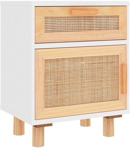 Bedside tables white solid pine and natural rattan - Night Stand - Main image
