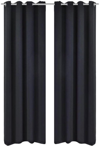 2 pcs Black Blackout Curtains with Metal Rings 135 x 245cm - Drape - Main image