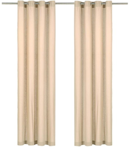 Curtains with Metal Rings 2 pcs Cotton 140 x 225cm Beige - Drape - Main image