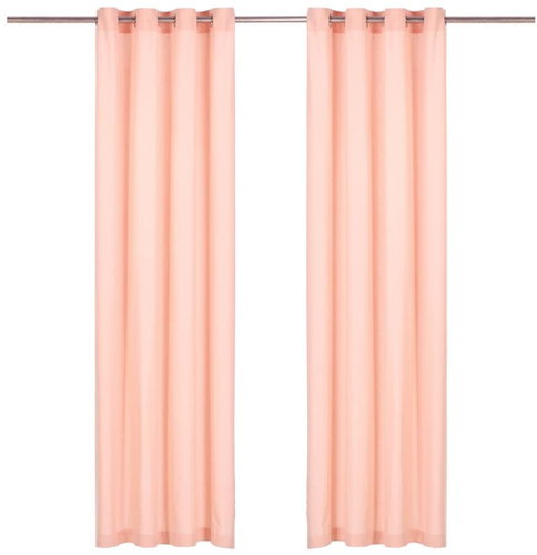 Curtains with Metal Rings 2 pcs Cotton 140 x 245cm Pink - Drape - Main image