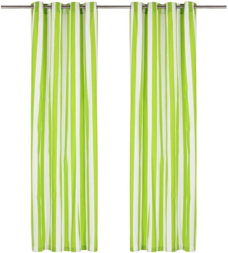 Curtains with Metal Rings 2 pcs Textile 140 x 225cm Green Stripes - Drape - Main image