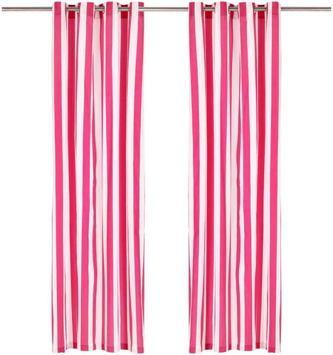 Curtains with Metal Rings 2 pcs Textile 140 x 225cm Pink Stripes - Drape - Main image