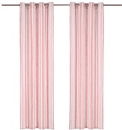 Curtains with Metal Rings 2 pcs Cotton 140 x 175cm Pink Stripes - Drape