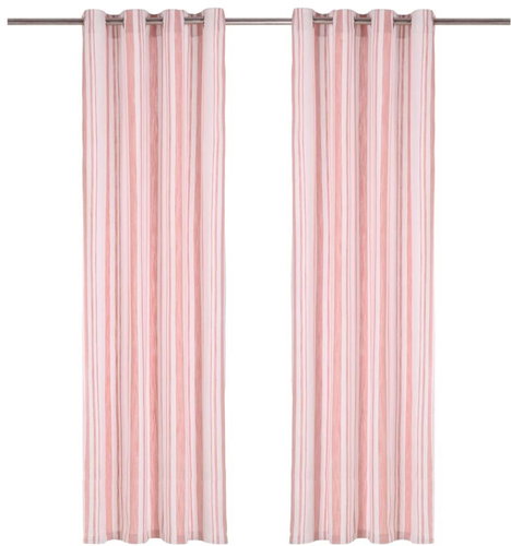 Curtains with Metal Rings 2 pcs Cotton 140 x 245cm Pink Stripes - Drape - Main image