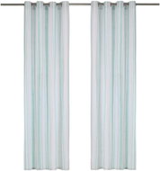 Curtains with Metal Rings 2 pcs Cotton 140 x 175cm Blue Stripes - Drape