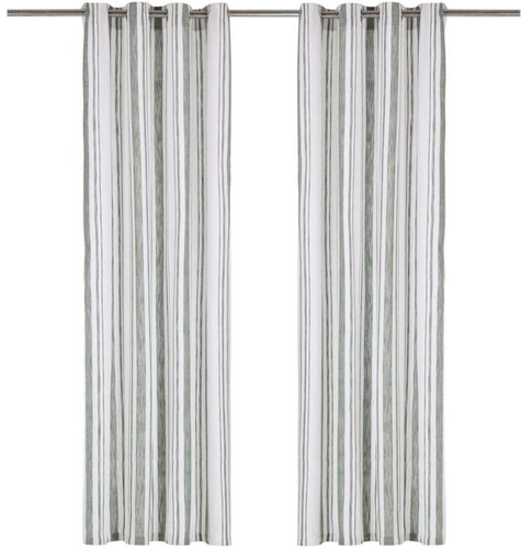 Curtains with Metal Rings 2 pcs Cotton 140 x 245cm Green Stripes - Drape - Main image