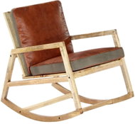 Rocking Chair Brown, with Henuine Leather and Solid Mango Wood - Armchair