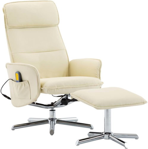 Massage reclining chair with creamy faux leather footrest - Massage Chair - Main image