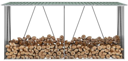 Garden Shed on Wood Galvanized Steel 330x84x152cm Green - Woodshed - Main image