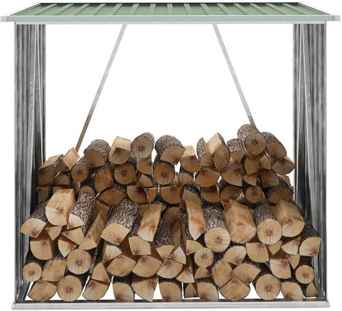 Garden Shed for Wood Galvanized Steel 163x83x154cm Green - Woodshed - Main image