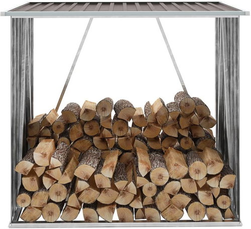 Garden Shed on Wood Galvanized Steel 163x83x154cm Brown - Woodshed - Main image