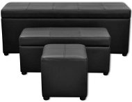 Čierne koženkové úložné lavice s taburetom, súprava 3 ks - Lavica