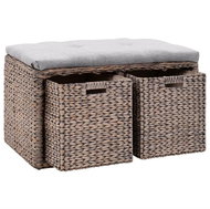 Lavice z mořské trávy se 2 košíky 71 x 40 x 42 cm šedá - Lavice