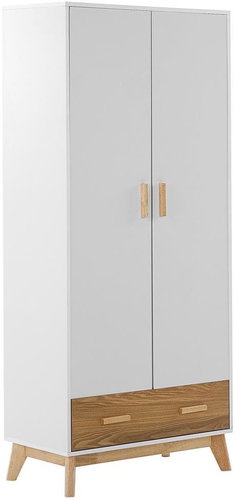 Dvoudveřová skříň se zásuvkou bílá / světlé dřevo AHLBECK, 315781 - Šatní skříň - Main image