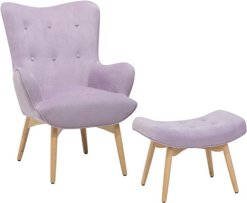 SHUMEE relaxační křeslo se stoličkou, samet a PVC, tmavě šedé, 327821 - Křeslo - Main image