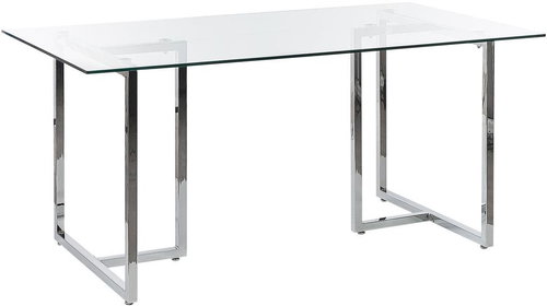 Jídelní stůl se skleněnou deskou 160 x 90 cm stříbrný ENVIA, 312655 - Jídelní stůl - Main image