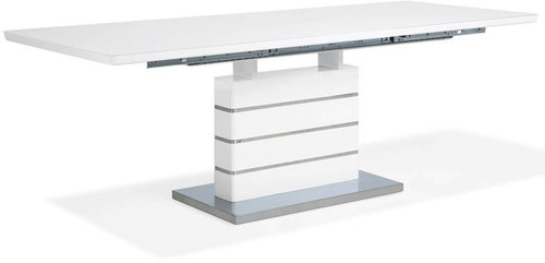 Rozkládací bílý jídelní stůl se základnou s nerezové oceli 180/220 x 90 cm  HAMLER, 127843 - Jídelní stůl - Main image