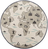 Koberec pro děti, béžový a šedý mapa světa a zvířata ? 120 cm KESDA, 246238 - Koberec