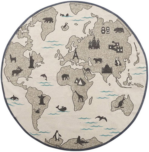 Koberec pro děti, béžový a šedý mapa světa a zvířata ? 120 cm KESDA, 246238 - Koberec - Main image