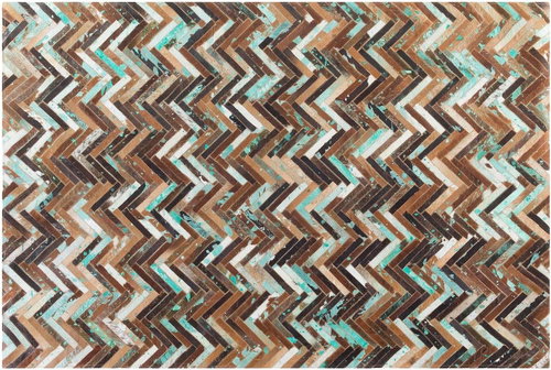Patchwork koberec z hovězí kůže v hnědo-modrých odstínech 140x200 cm AMASYA, 57132 - Koberec - Main image