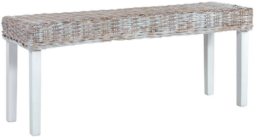 Lavice 110 cm bílý přírodní kubu ratan a masivní mangovník - Lavice - Main image