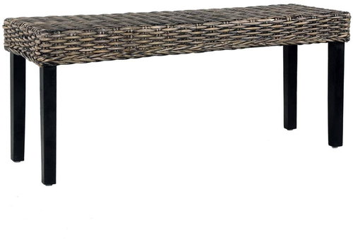 Lavice 110 cm černá přírodní kubu ratan a masivní mangovník - Lavice - Main image