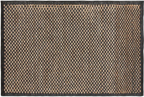 Kožený koberec 140 x 200 cm černý s béžovou GERCE, 181474 - Koberec - Main image