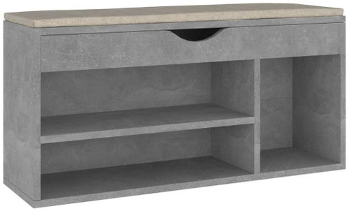 Botník s poduškou betonově šedý 104 x 30 x 49 cm dřevotříska, 326754 - Shoe Rack - Main image
