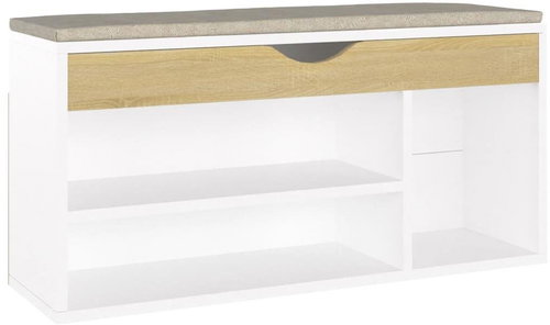Botník s poduškou bílý a dub sonoma 104x30x49 cm dřevotříska, 326755 - Shoe Rack - Main image