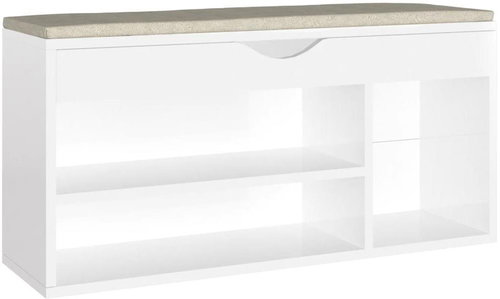 Botník s poduškou bílý lesklý 104 x 30 x 49 cm dřevotříska, 326756 - Shoe Rack - Main image