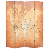 Folding Screen 160 x 170cm World Map Yellow - Room Divider